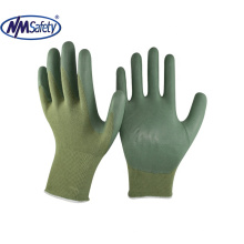 NMSAFETY 13 Gauge Green Bamboo Fiber Liner Coated Foam Nitrile Garden Gloves CE EN388 4121X